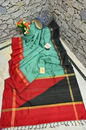 Light Jade Green Color Pure Raw Silk Saree with Ganga Jamuna Border