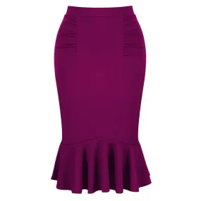 Magenta Peplum Fishtail Stretch Pencil Bodycon Skirt