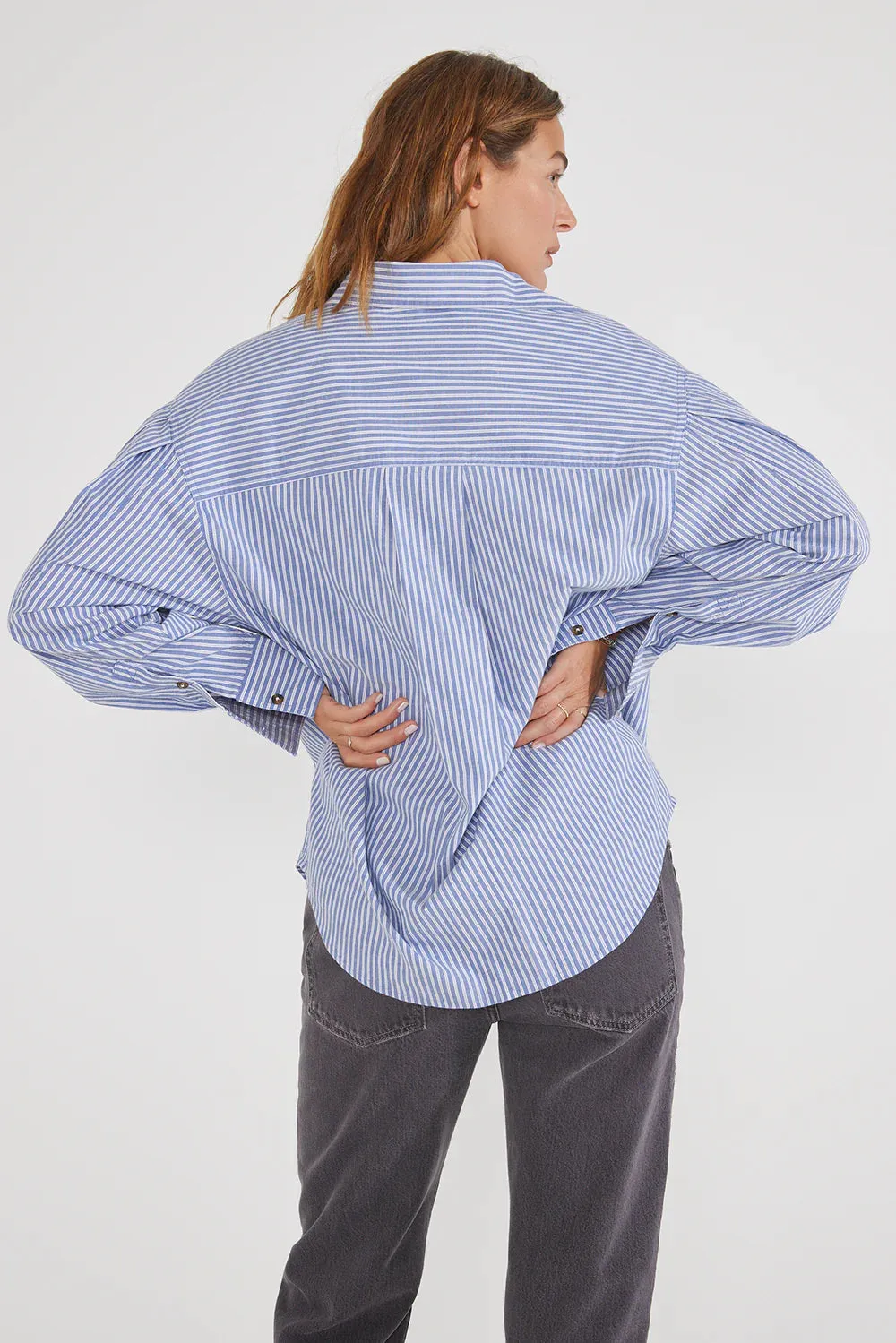 Mallory Pleat Sleeve Shirt - Salute Stripe