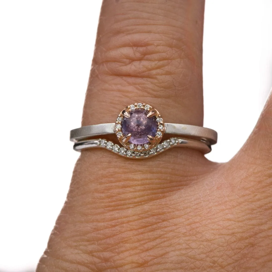 Mixed Metal Purple Rose Cut Sapphire & Diamond Rose Gold Halo Ring, Ready to ship