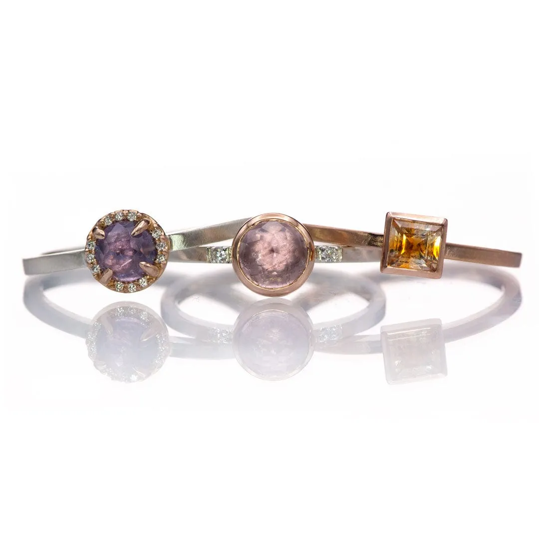 Mixed Metal Purple Rose Cut Sapphire & Diamond Rose Gold Halo Ring, Ready to ship