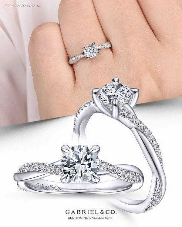 Mounting Only, 14K White Gold Round Twisted Diamond Engagement Ring