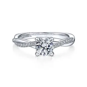 Mounting Only, 14K White Gold Round Twisted Diamond Engagement Ring