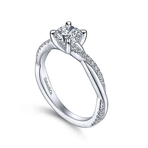 Mounting Only, 14K White Gold Round Twisted Diamond Engagement Ring