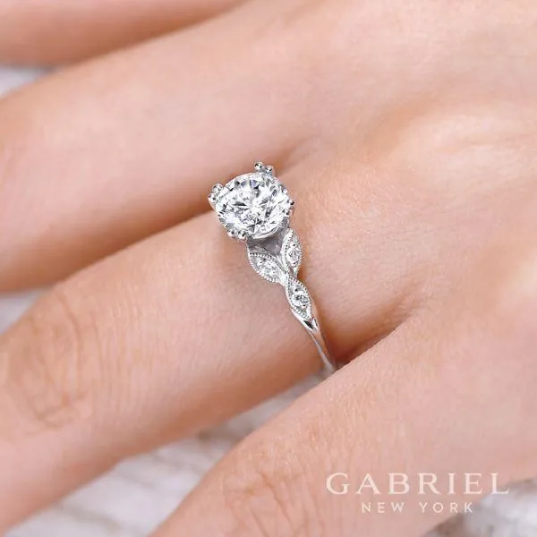 Mounting Only, White Gold Leaf Engagement Ring