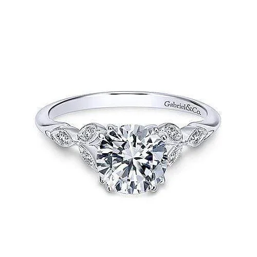 Mounting Only, White Gold Leaf Engagement Ring