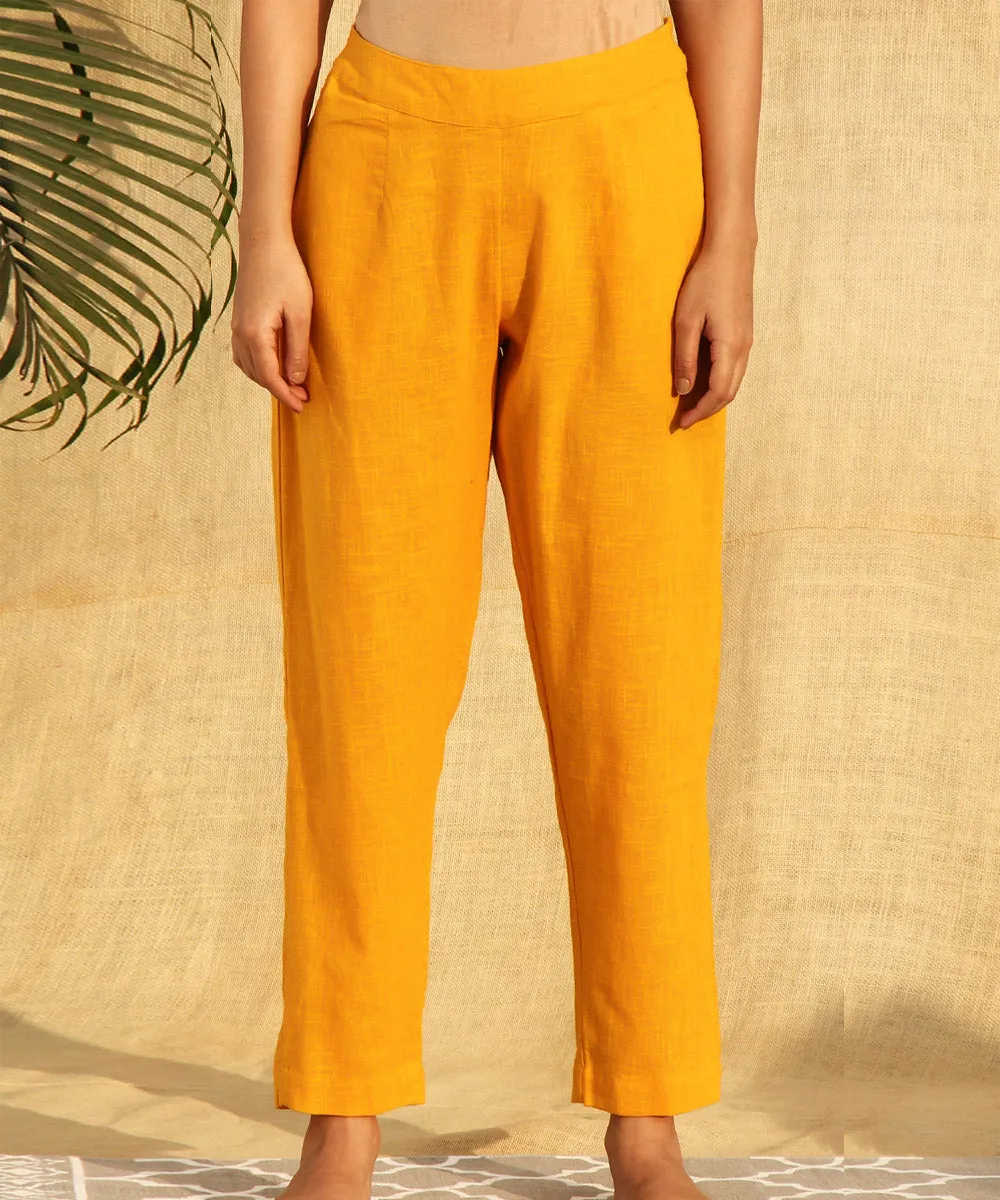 Mustard handwoven cotton slub pant