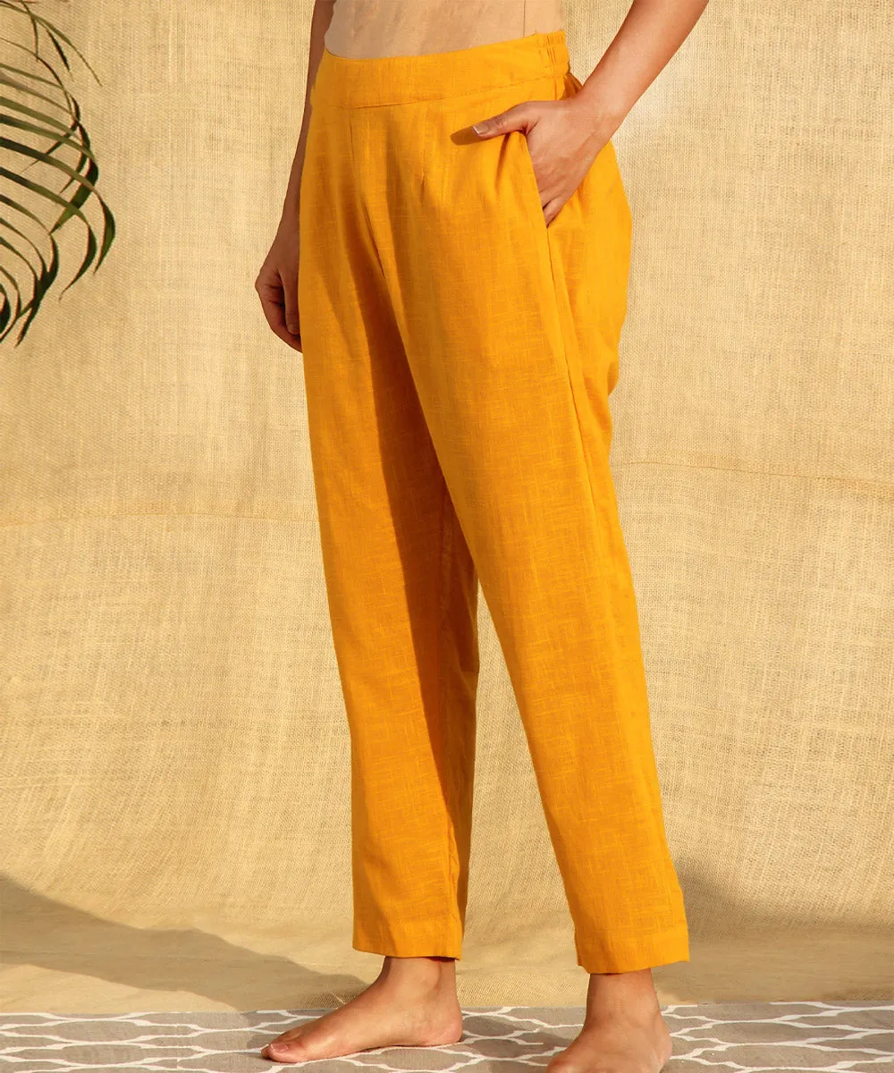 Mustard handwoven cotton slub pant