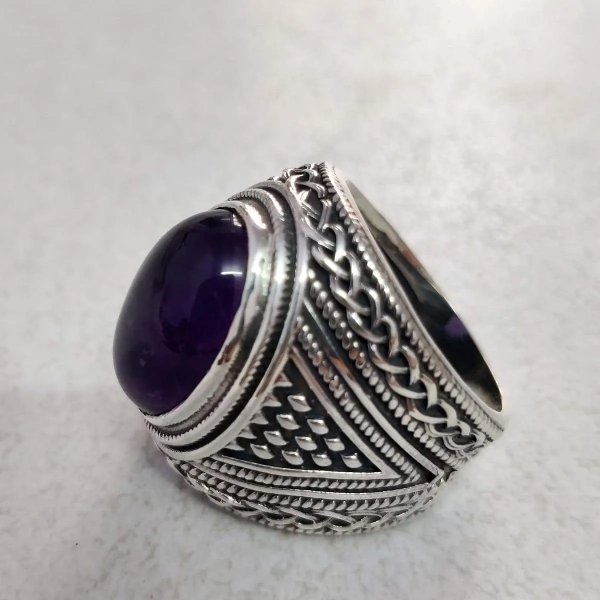 Natural Amethyst 925 Solid Silver Men Ring, Gemstone Men Ring-Gift For Him-February Birthstone Ring