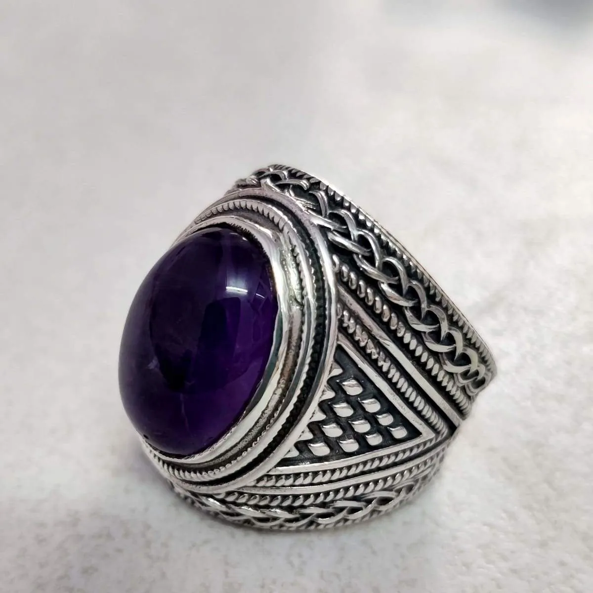 Natural Amethyst 925 Solid Silver Men Ring, Gemstone Men Ring-Gift For Him-February Birthstone Ring