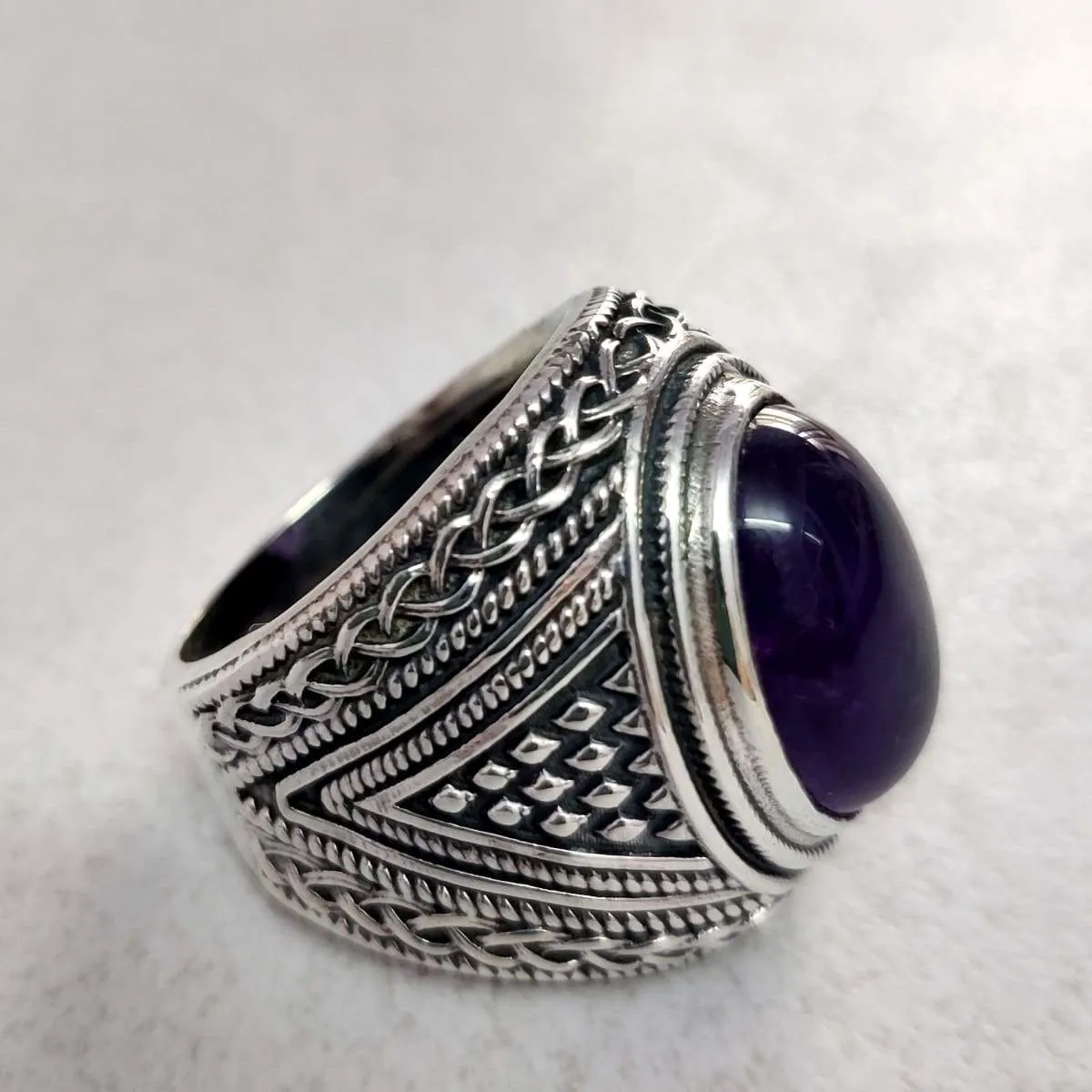 Natural Amethyst 925 Solid Silver Men Ring, Gemstone Men Ring-Gift For Him-February Birthstone Ring