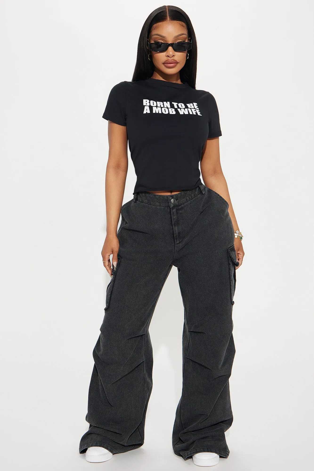 Nessa Washed Wide Leg Cargo Pant - Black