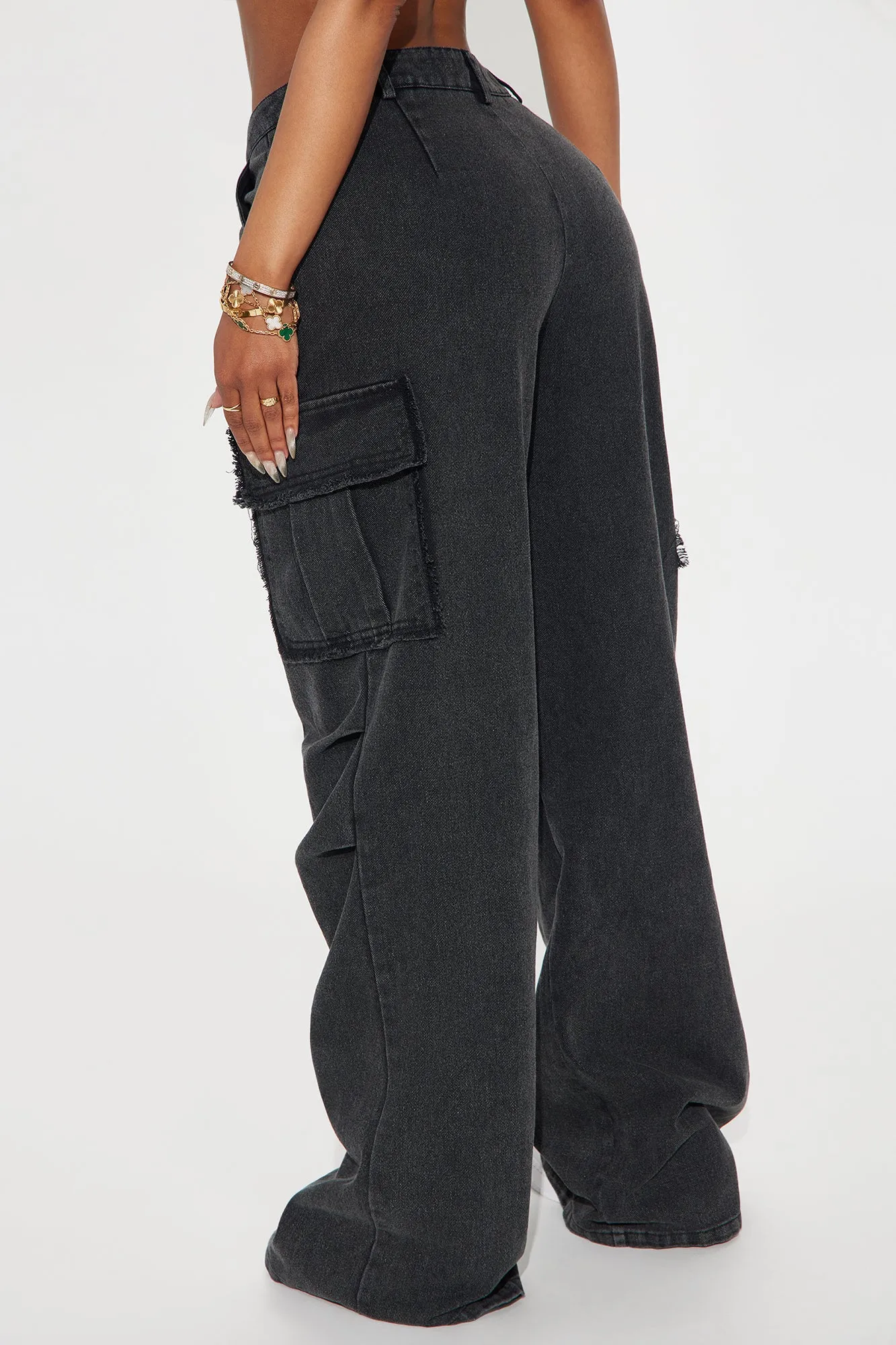 Nessa Washed Wide Leg Cargo Pant - Black