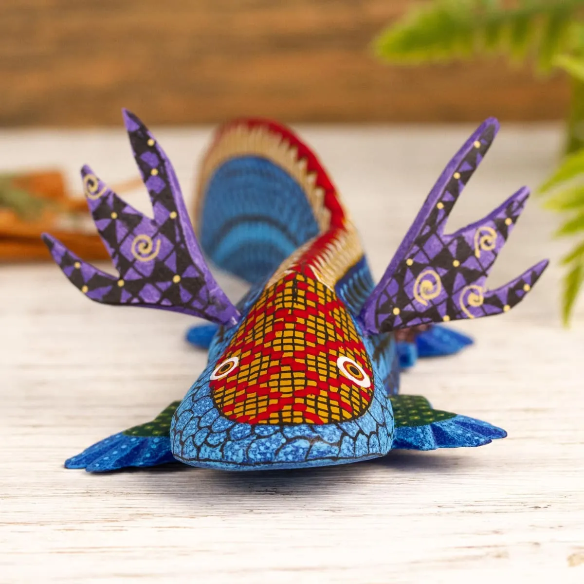 Novica Blue Axolotl Wood Alebrije Sculpture