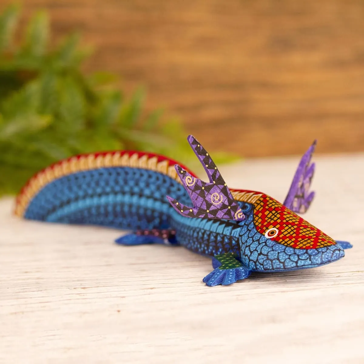 Novica Blue Axolotl Wood Alebrije Sculpture