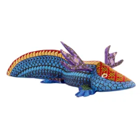 Novica Blue Axolotl Wood Alebrije Sculpture