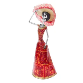 Novica Catrina In Red Papier Mache Sculpture