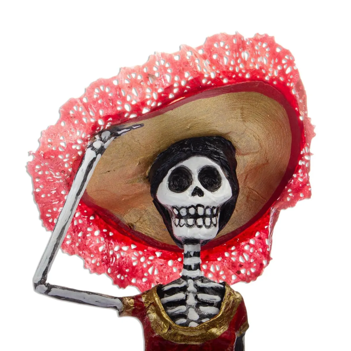 Novica Catrina In Red Papier Mache Sculpture