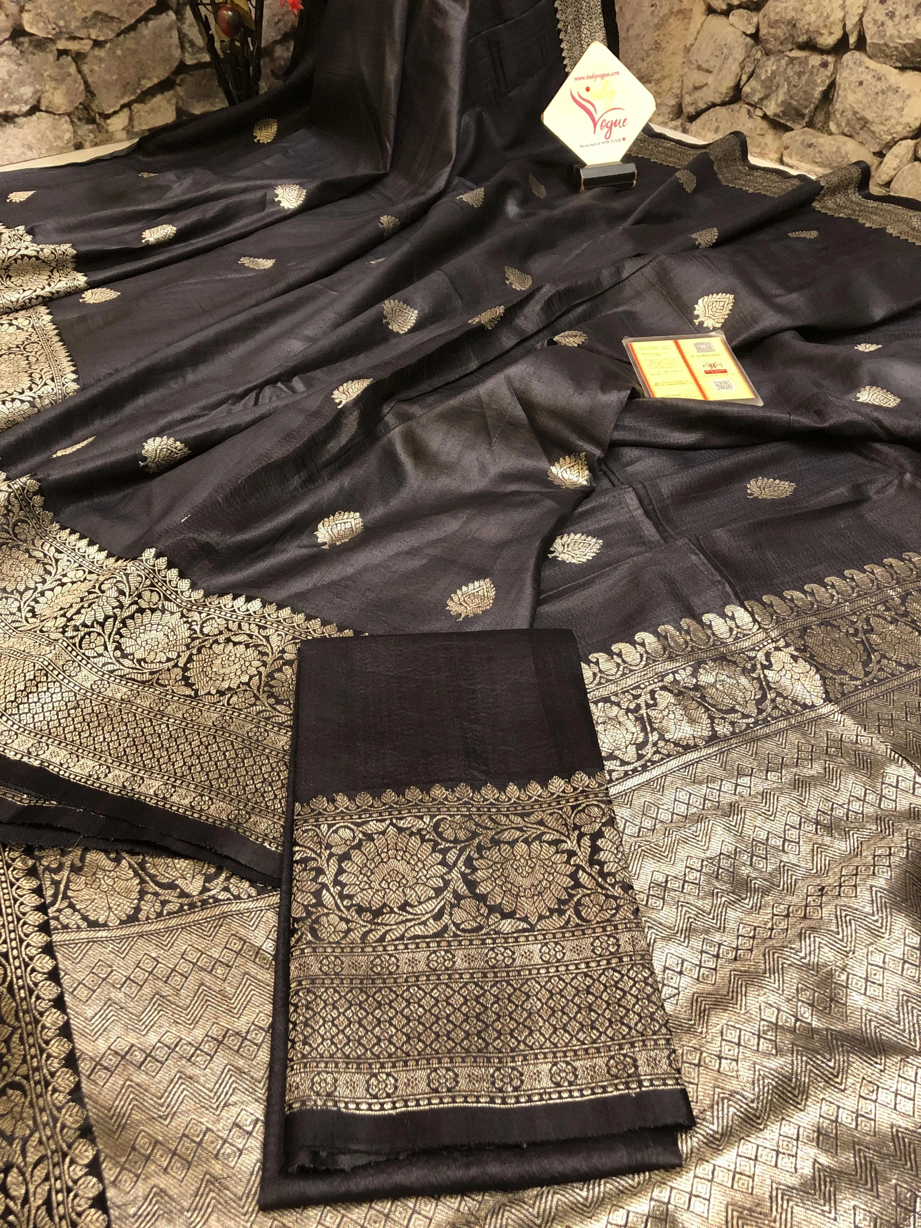 Onyx Black Color Tussar Georgette Banarasi Saree