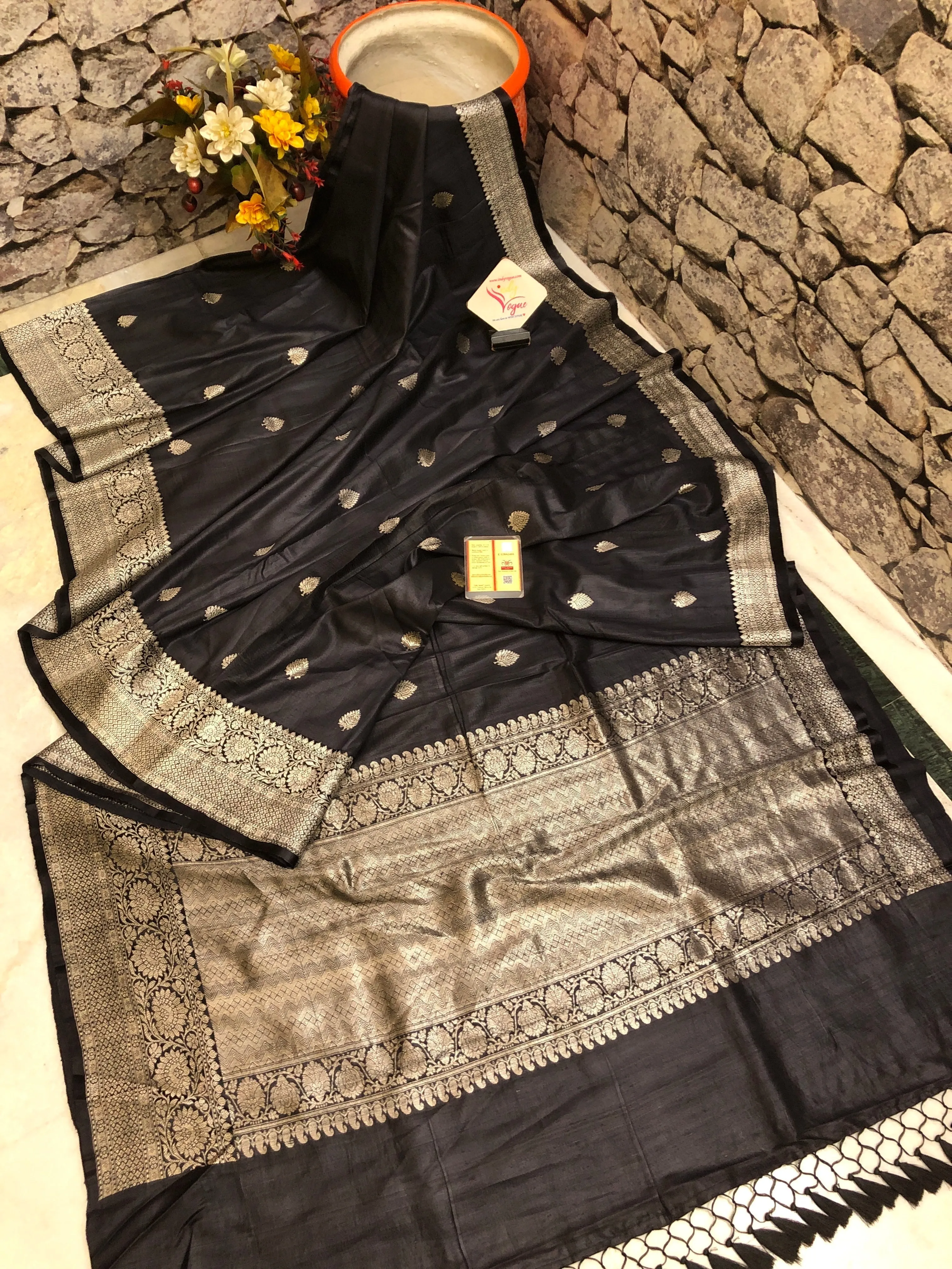 Onyx Black Color Tussar Georgette Banarasi Saree