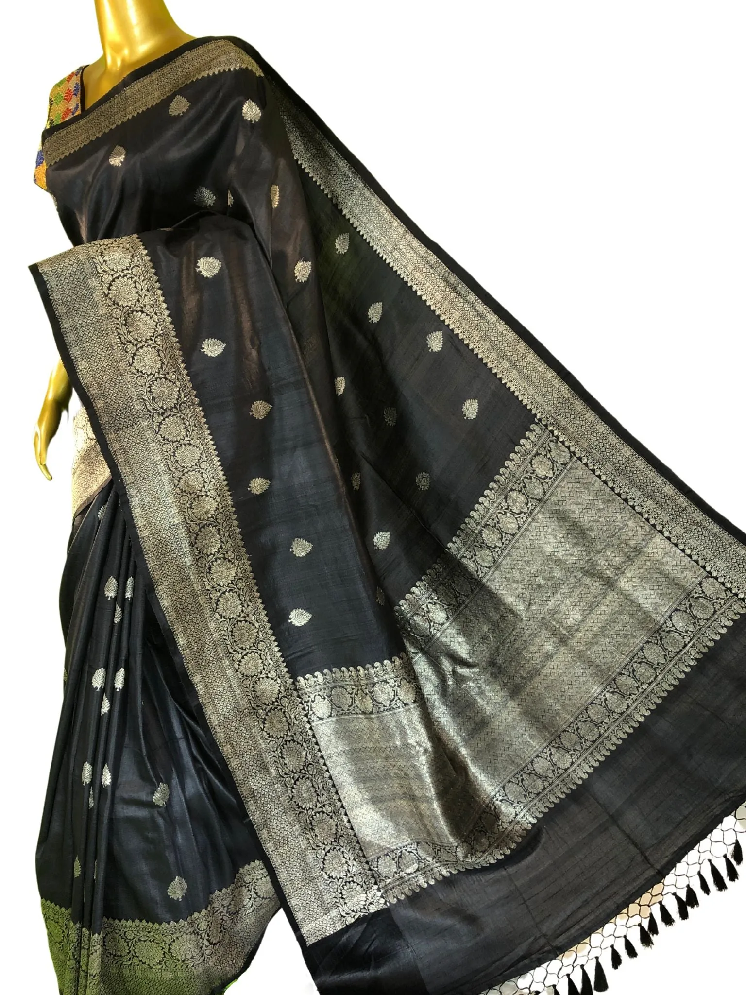 Onyx Black Color Tussar Georgette Banarasi Saree