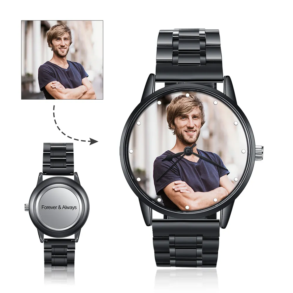 Personalized Photo and Custom Message Black Band Black Bezel