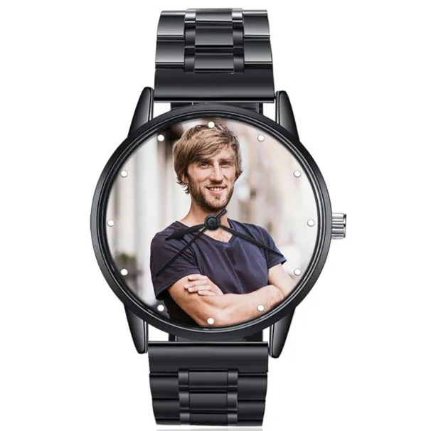 Personalized Photo and Custom Message Black Band Black Bezel