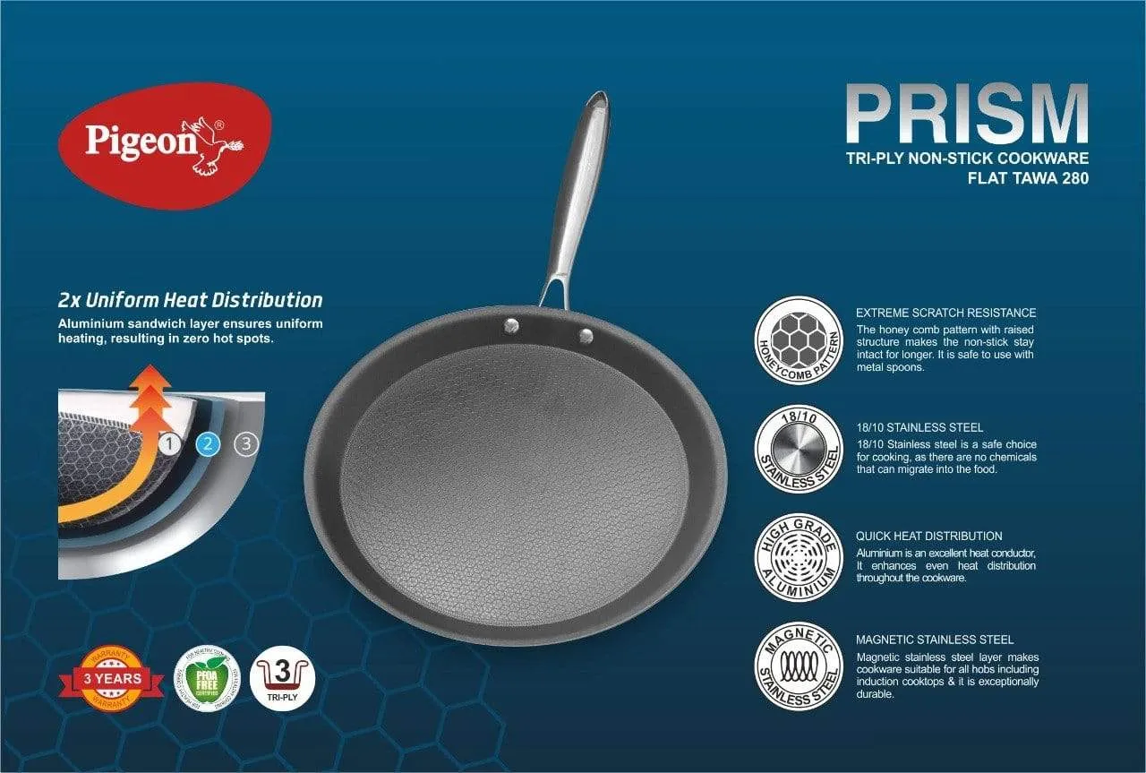 PIGEON PRISM TRI-PLY NON STICK COOKWARE FLAT TAWA 280MM