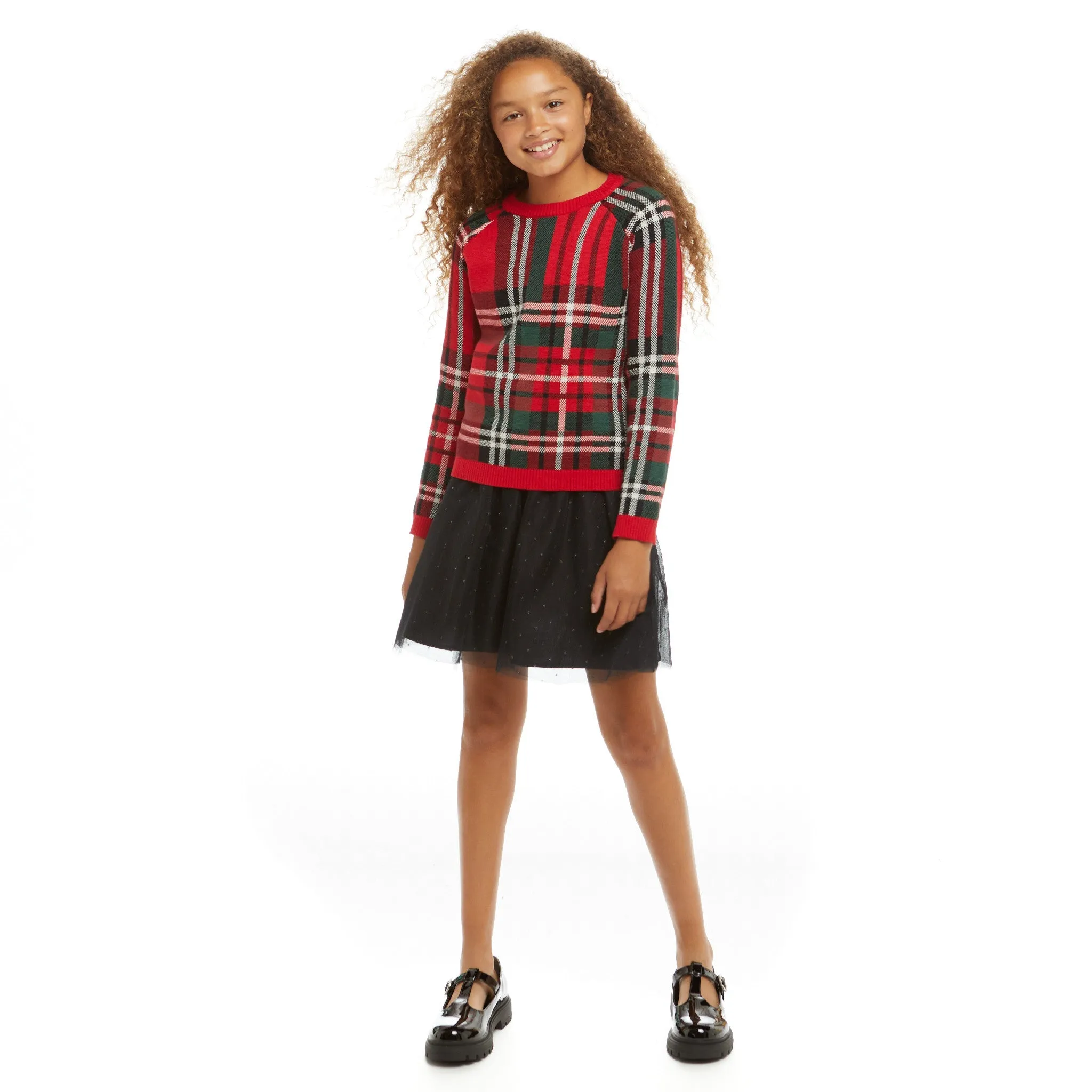 Plaid Sweater & Skirt Set (Size 7 -16 Years)| Black