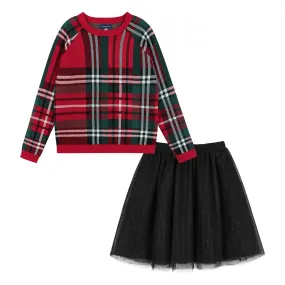 Plaid Sweater & Skirt Set (Size 7 -16 Years)| Black