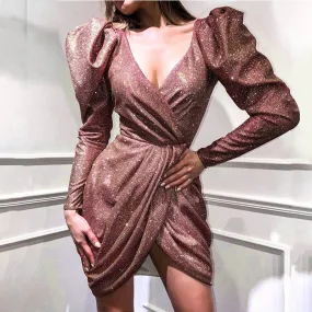 Puff Sleeve Slit Bodycon Dress