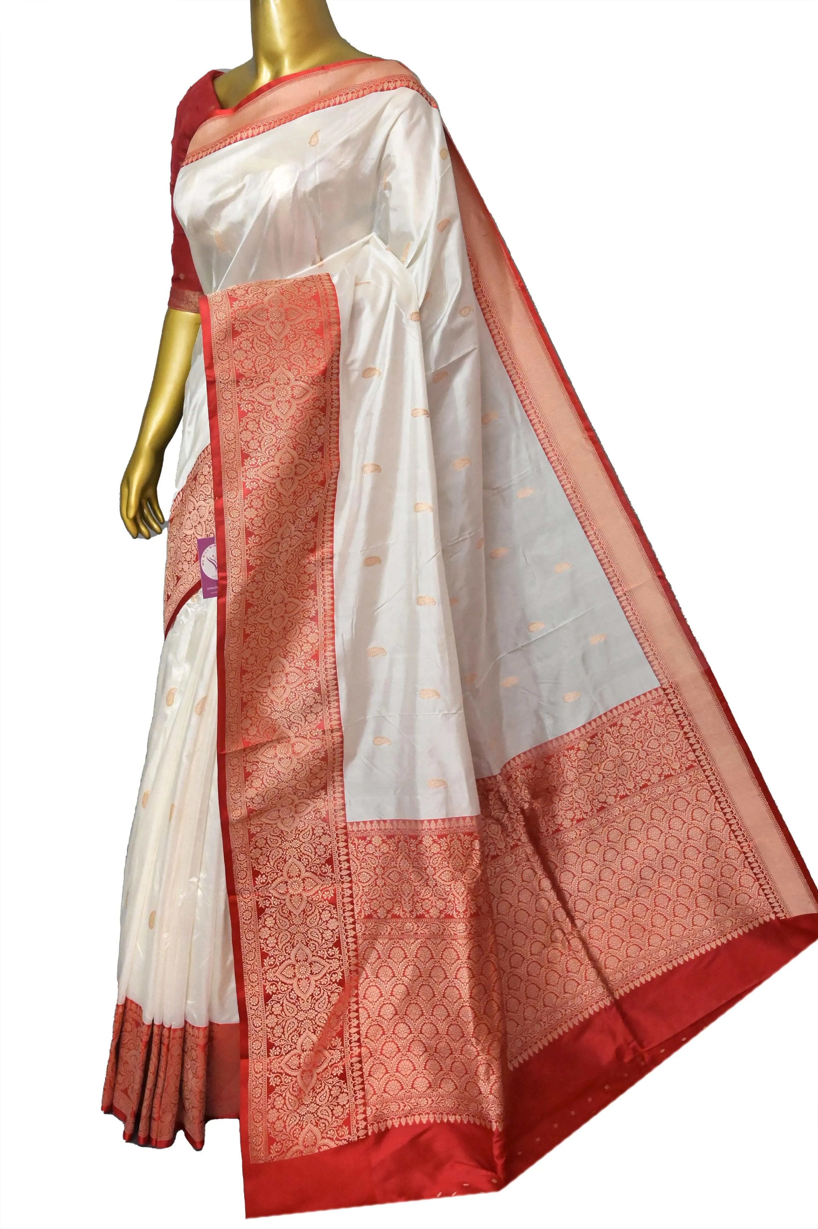 Pure White Color Katan Banarasi Saree with Buti Work