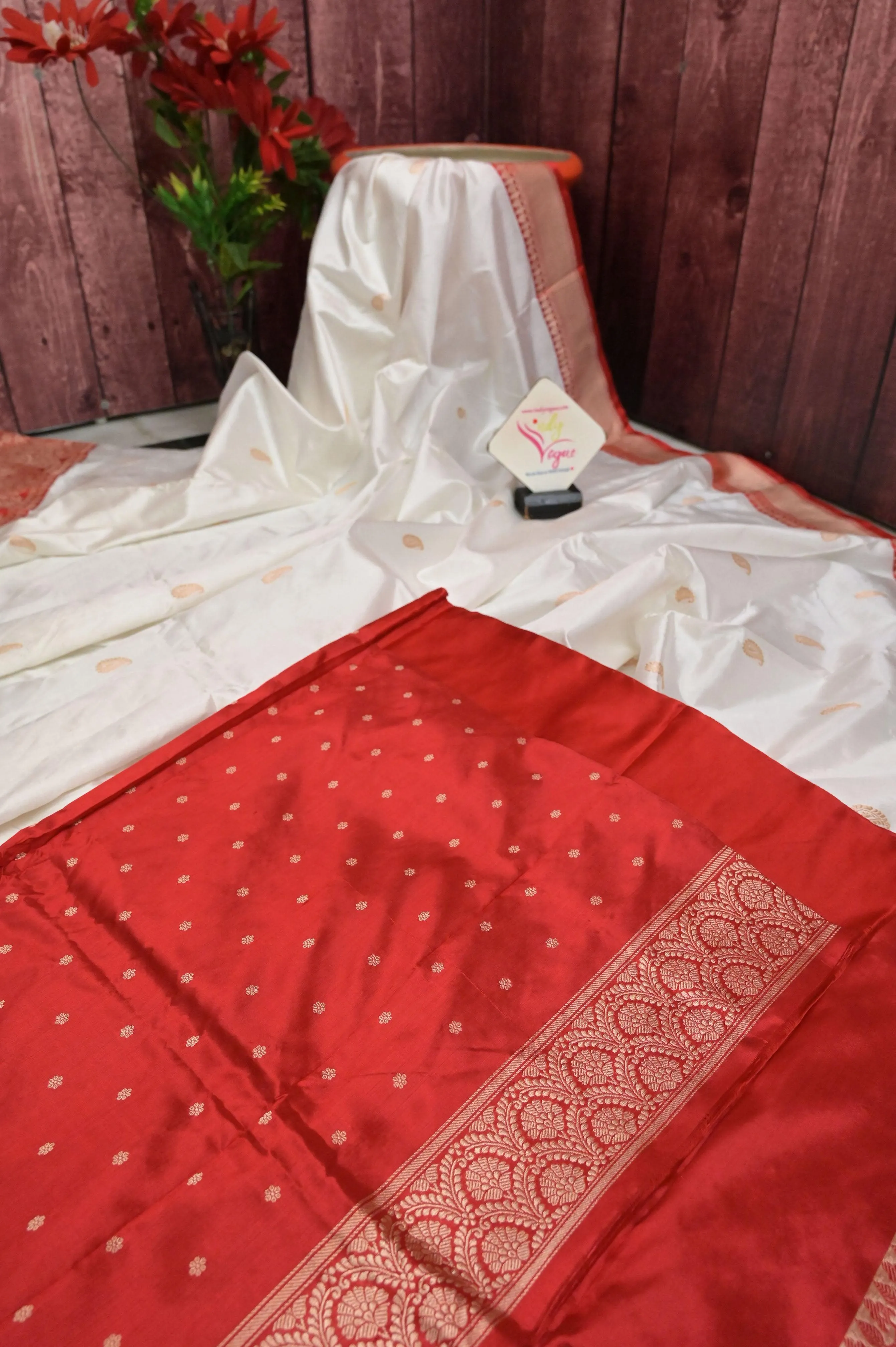 Pure White Color Katan Banarasi Saree with Buti Work