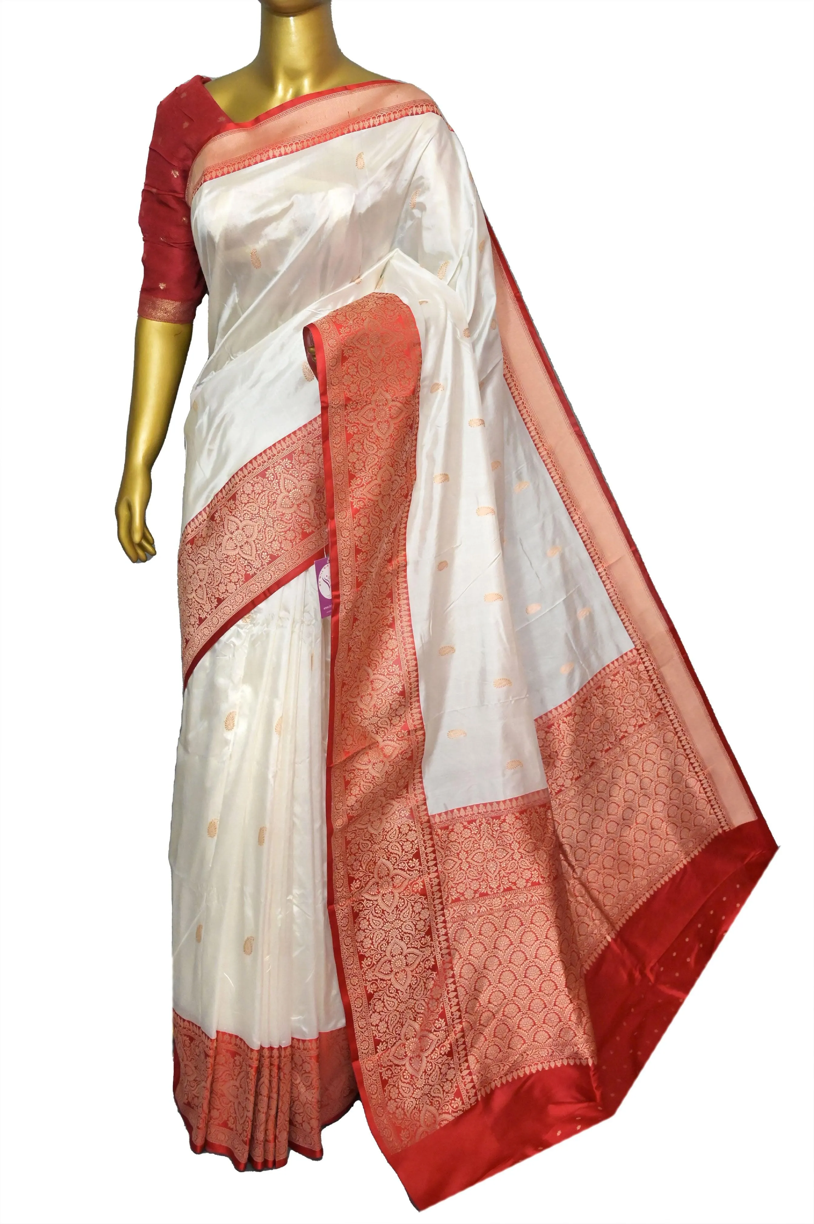 Pure White Color Katan Banarasi Saree with Buti Work