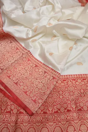 Pure White Color Katan Banarasi Saree with Buti Work