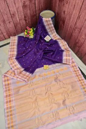 Purple and Pink Color Gadwal Silk with Golden & Silver Buti Work