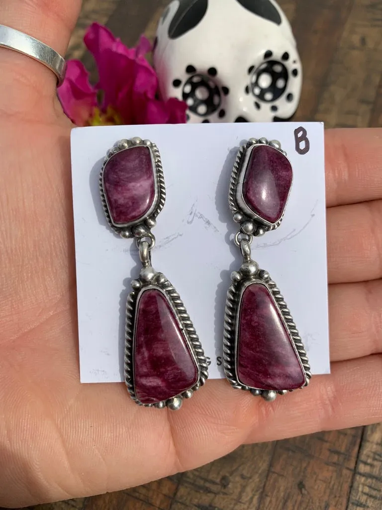 Purple Spiny 2 Stone Earrings- B