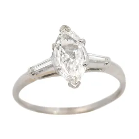 Retro Platinum Marquise Diamond Engagement Ring 1.00ct