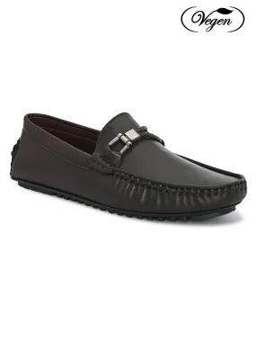 Round Toe Buckle Brown Loafers