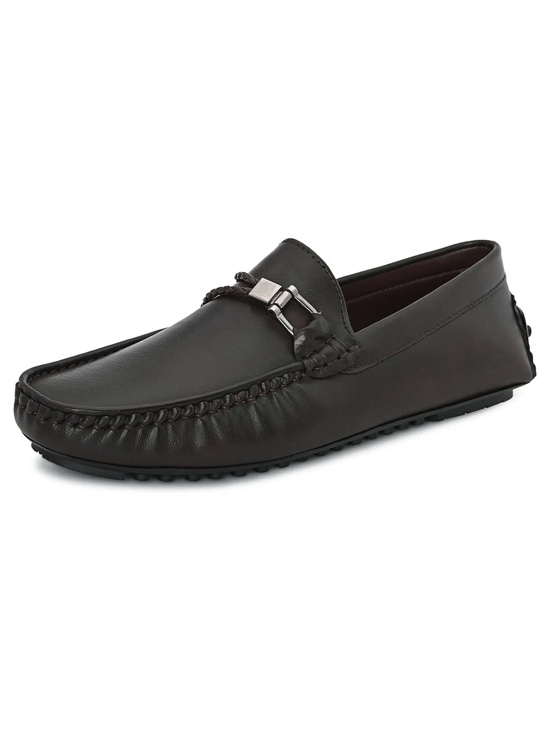 Round Toe Buckle Brown Loafers