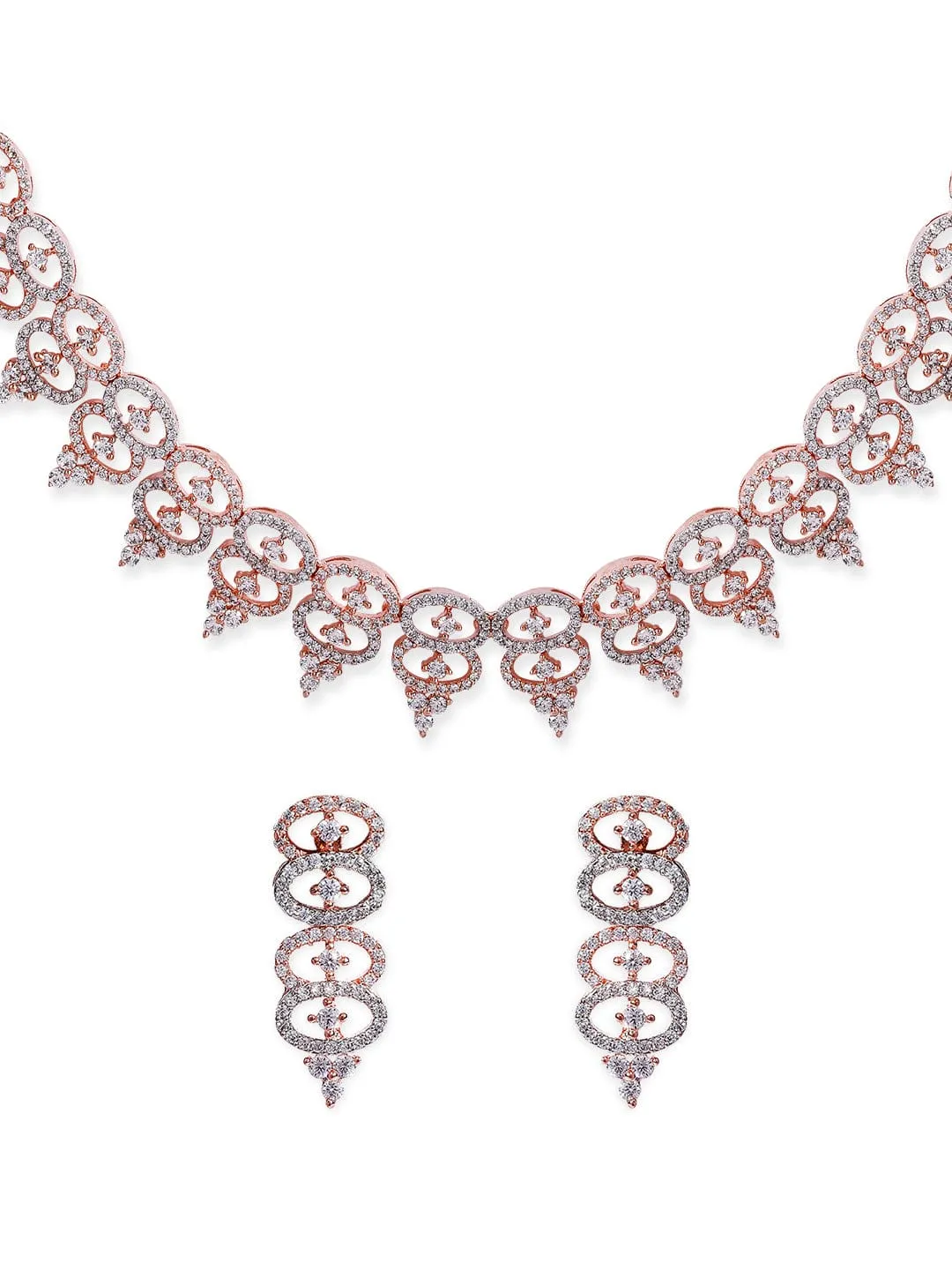 Rubans Rose Gold Plated Necklace Set With American Diamonds.