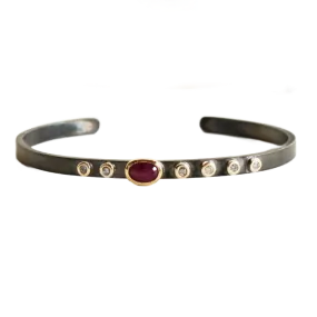 Ruby & Diamond Rhodium Cuff