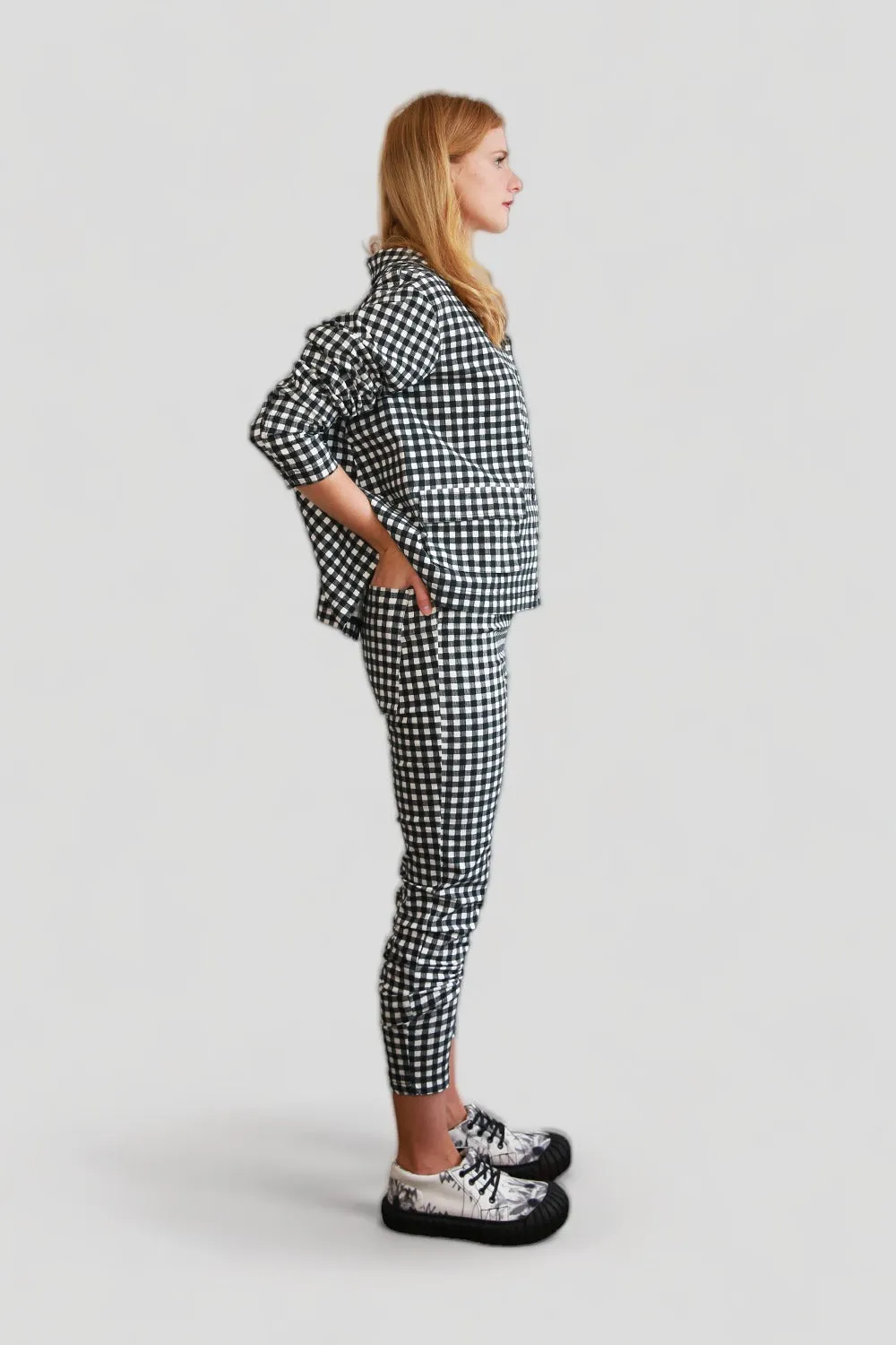 RUNDHOLZ BLACK LABEL BLACK AND WHITE CHECK CROP JACKET