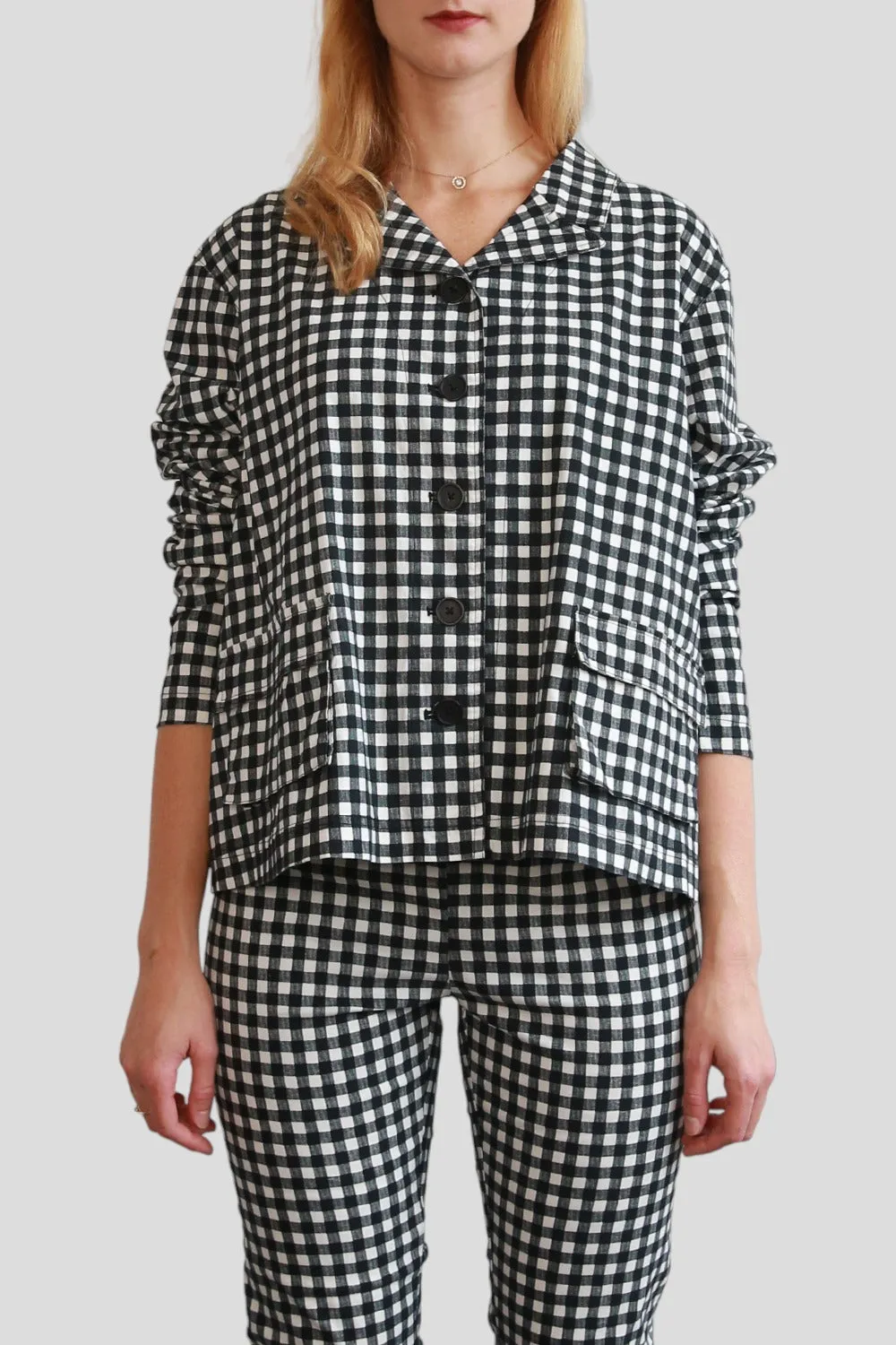 RUNDHOLZ BLACK LABEL BLACK AND WHITE CHECK CROP JACKET