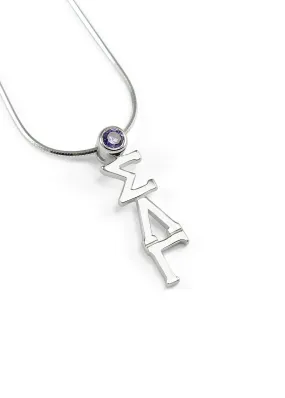 Sigma Lambda Gamma Sterling Silver Lavaliere Pendant with Swarovski Purple Crystal