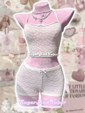 Soft Pale Pink See through Cami Shorts 2 Pieces Set