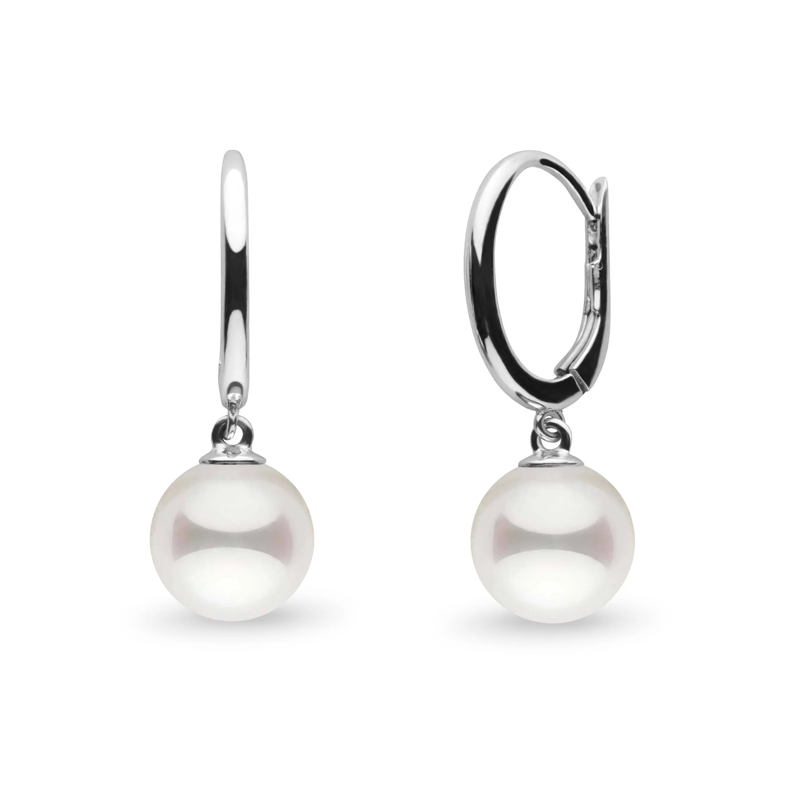 Solid Eternal Collection White Akoya 7.0-7.5 mm Pearl Dangle Earrings