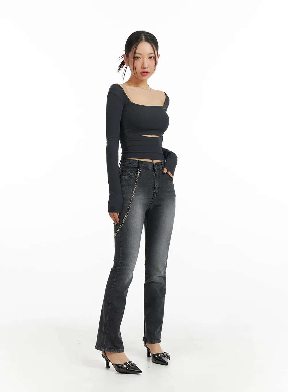 Square Neck Cut Out Crop Top IM405