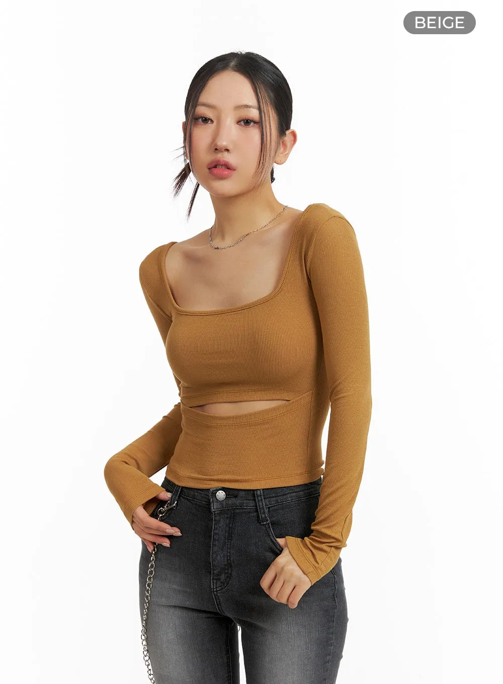 Square Neck Cut Out Crop Top IM405