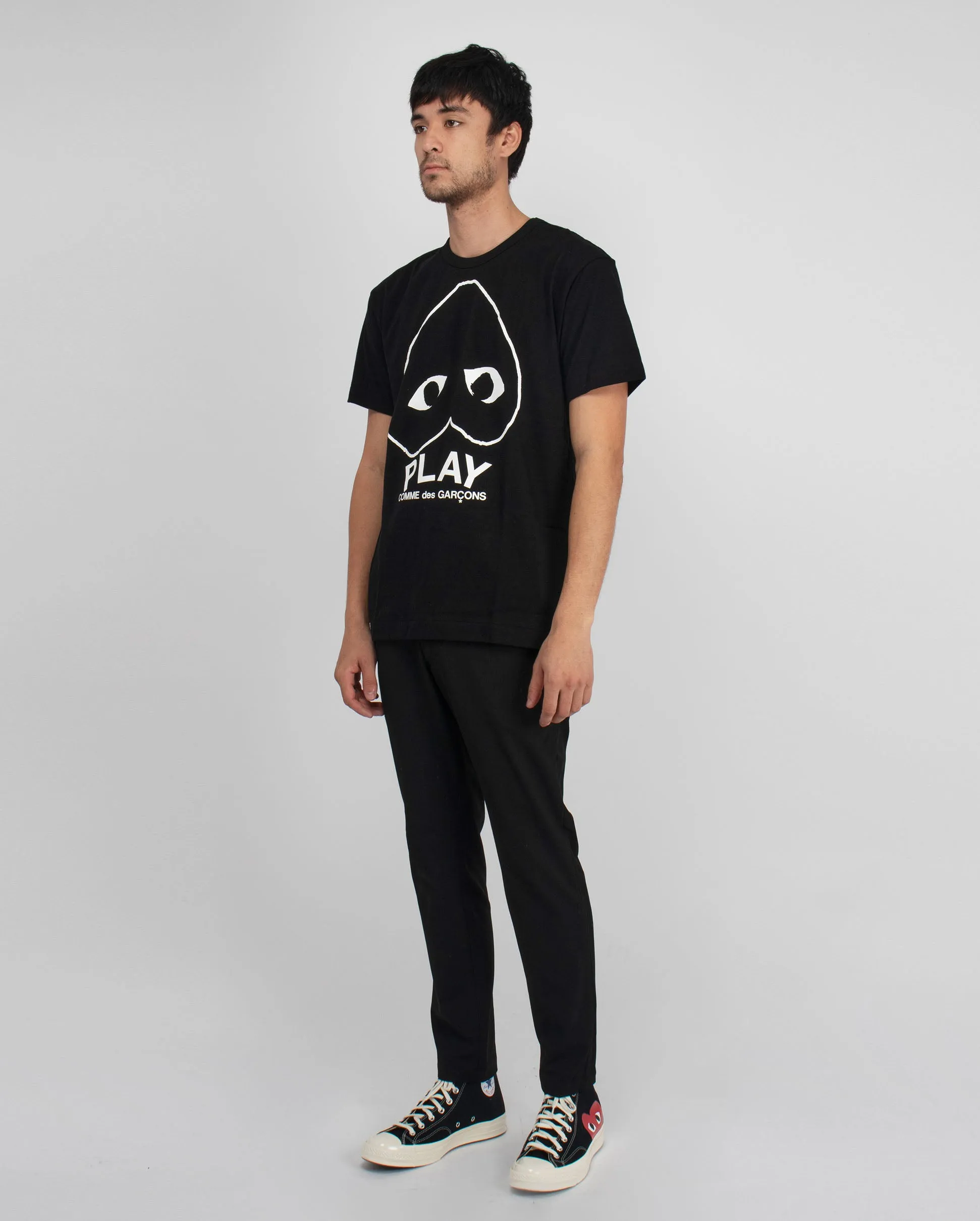 T114 BIG HEART WHITE OUTLINE LOGO T-SHIRT / BLACK